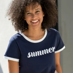 T-Shirt En Topje<Blancheporte T-shirt met korte mouwen en opdruk “Summer" marine / wit