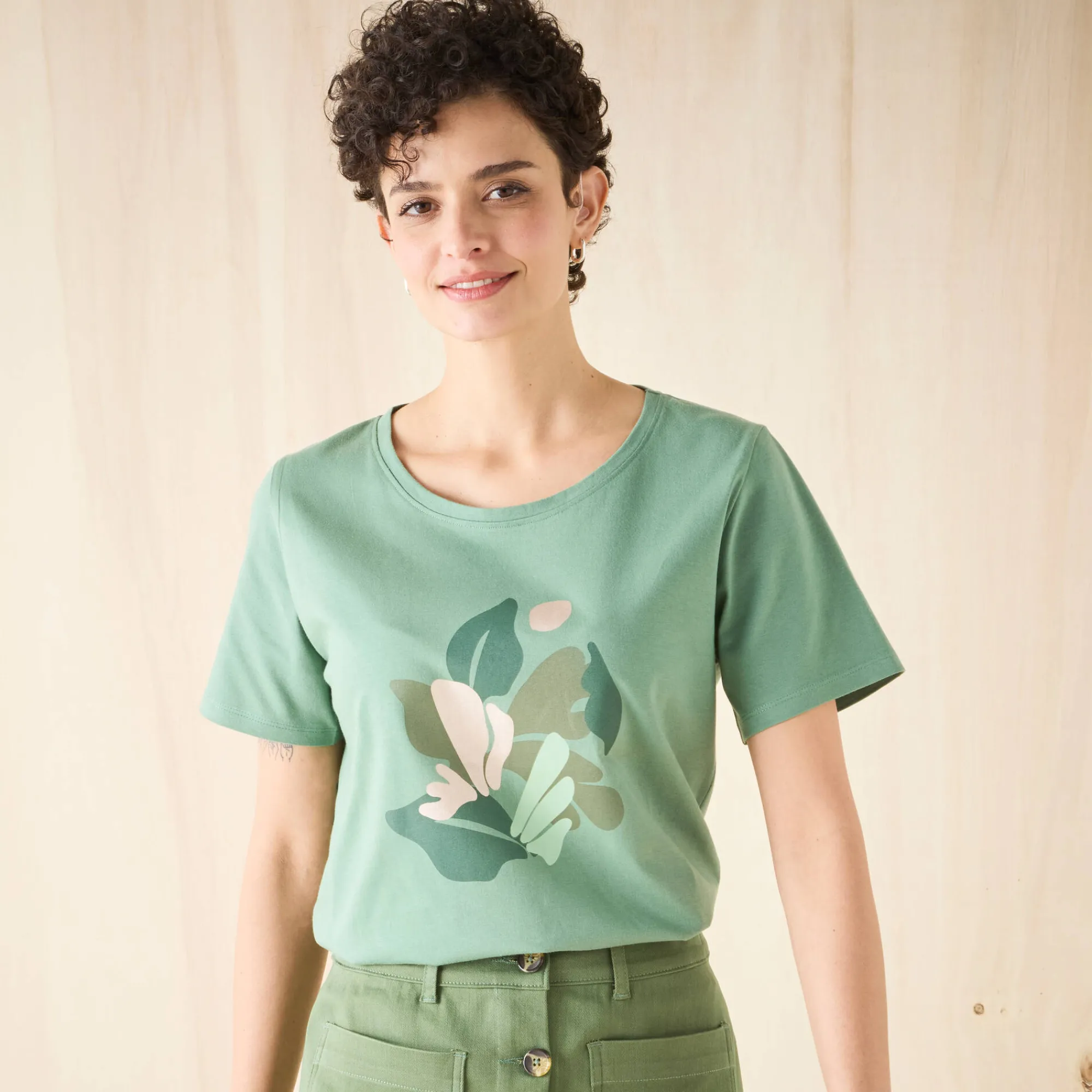 T-Shirt En Topje<Blancheporte T-shirt met korte mouwen en geplaatste print lindegroen