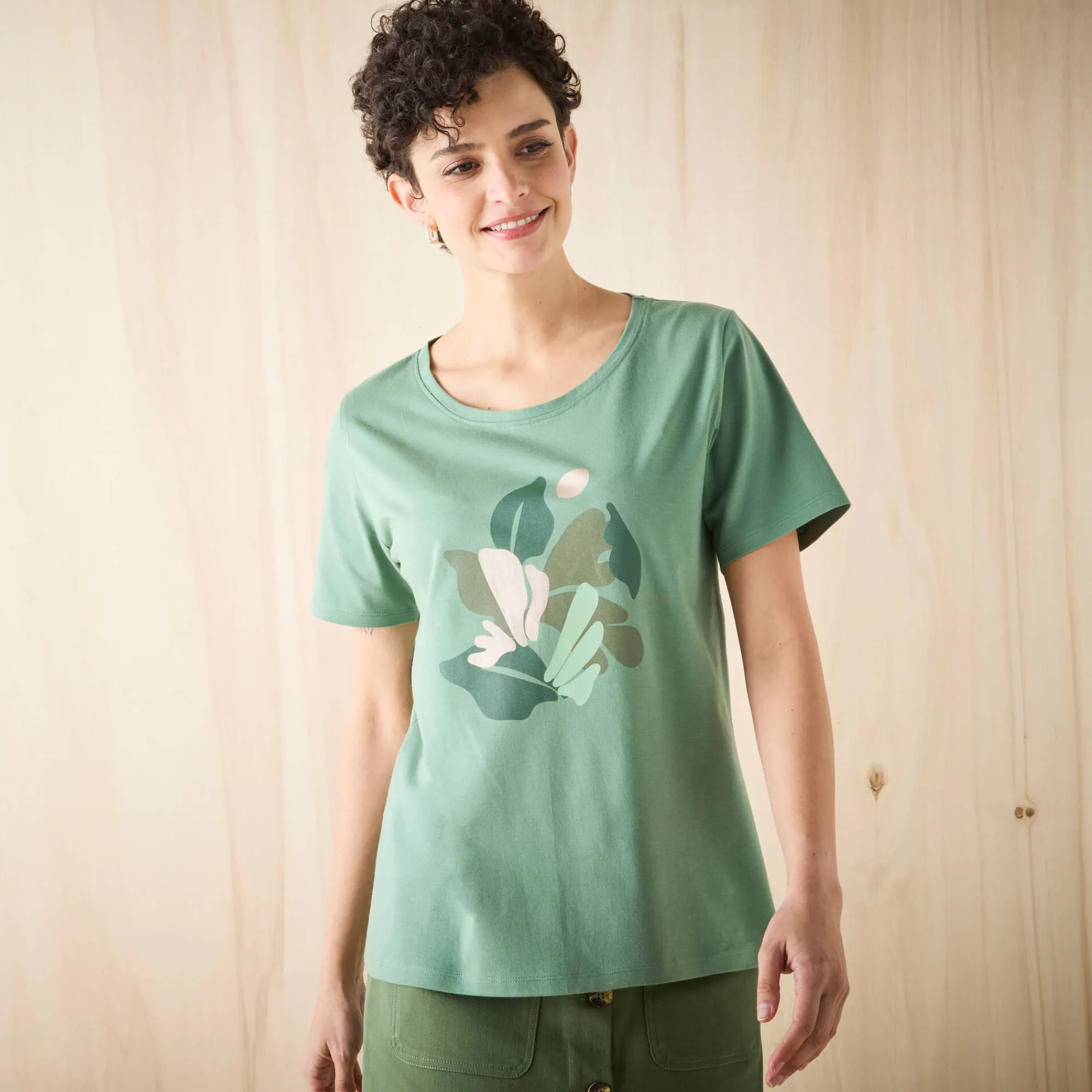 T-Shirt En Topje<Blancheporte T-shirt met korte mouwen en geplaatste print lindegroen