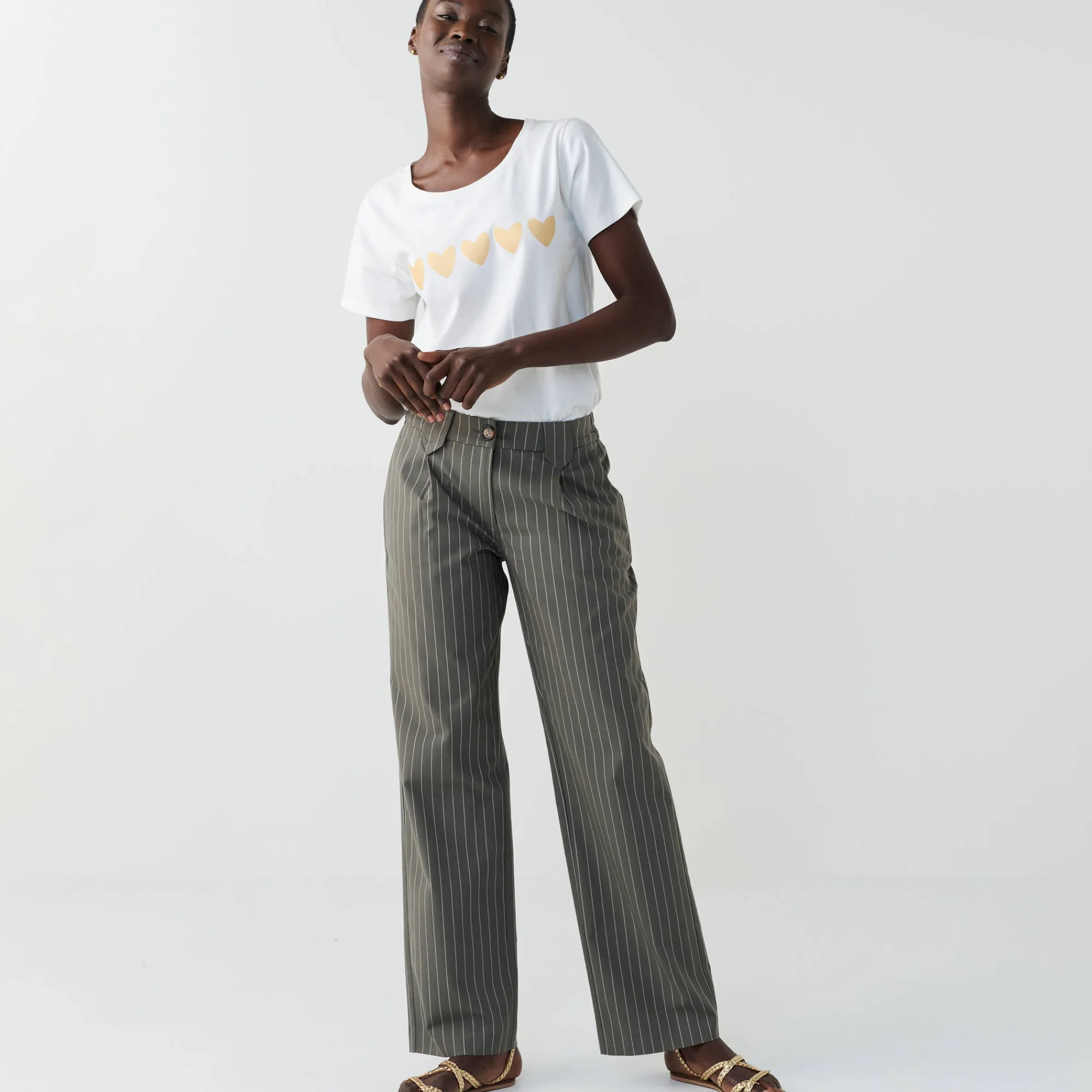 T-Shirt En Topje<Blancheporte T-shirt met korte mouwen, goudkleurige hartjesprint ecru