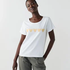 T-Shirt En Topje<Blancheporte T-shirt met korte mouwen, goudkleurige hartjesprint ecru
