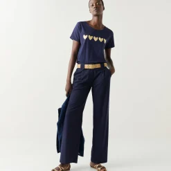 T-Shirt En Topje<Blancheporte T-shirt met korte mouwen, goudkleurige hartjesprint marine