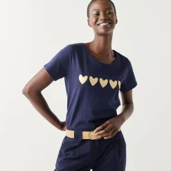 T-Shirt En Topje<Blancheporte T-shirt met korte mouwen, goudkleurige hartjesprint marine