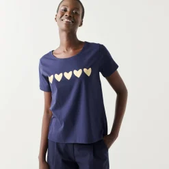 T-Shirt En Topje<Blancheporte T-shirt met korte mouwen, goudkleurige hartjesprint marine
