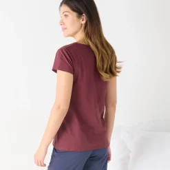 Pyjama<Blancheporte T-shirt met korte mouwen in effen katoen geplaatste "Beautiful" print bordeaux