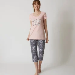 Pyjama<Blancheporte T-shirt met korte mouwen in effen katoen geplaatste "Beautiful" print roze