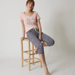 Pyjama<Blancheporte T-shirt met korte mouwen in effen katoen geplaatste "Beautiful" print roze