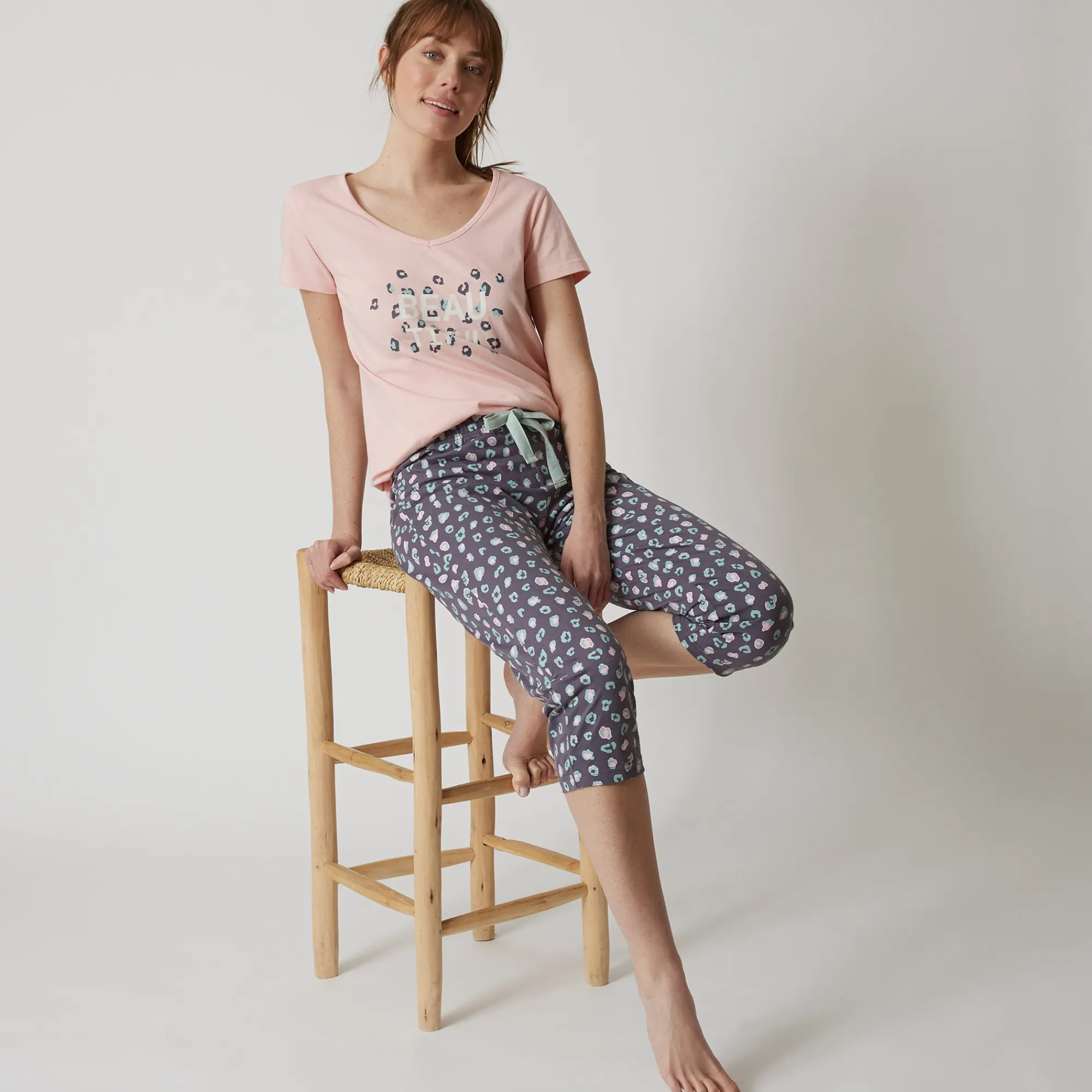 Pyjama<Blancheporte T-shirt met korte mouwen in effen katoen geplaatste "Beautiful" print roze
