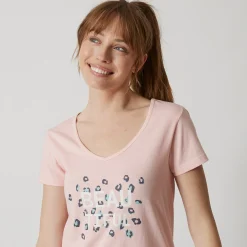 Pyjama<Blancheporte T-shirt met korte mouwen in effen katoen geplaatste "Beautiful" print roze