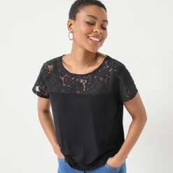 T-Shirt En Topje<Blancheporte T-shirt met korte mouwen in kant zwart