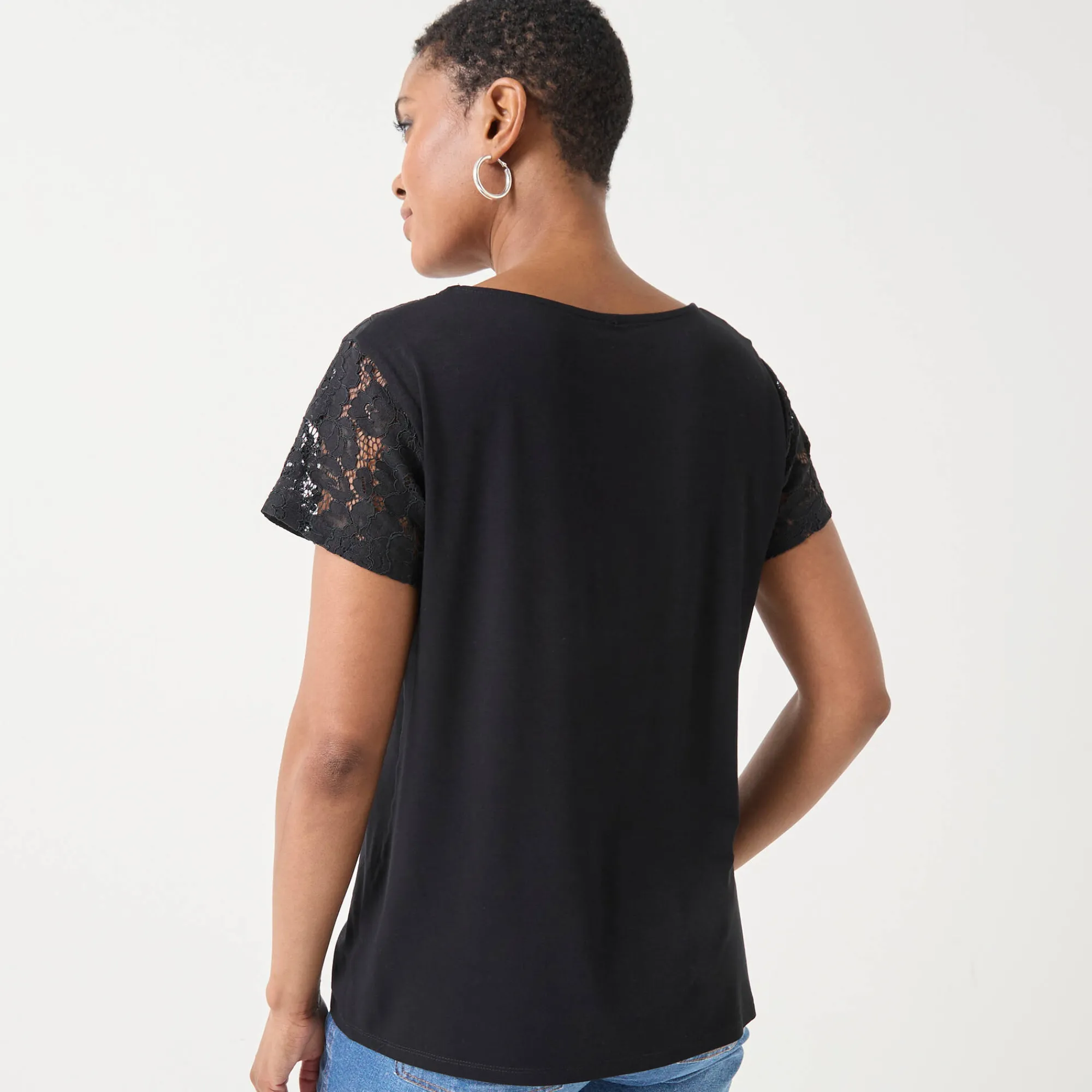 T-Shirt En Topje<Blancheporte T-shirt met korte mouwen in kant zwart