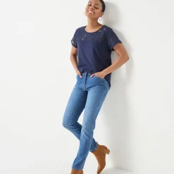 T-Shirt En Topje<Blancheporte T-shirt met korte mouwen in kant marine