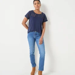 T-Shirt En Topje<Blancheporte T-shirt met korte mouwen in kant marine