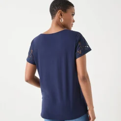 T-Shirt En Topje<Blancheporte T-shirt met korte mouwen in kant marine