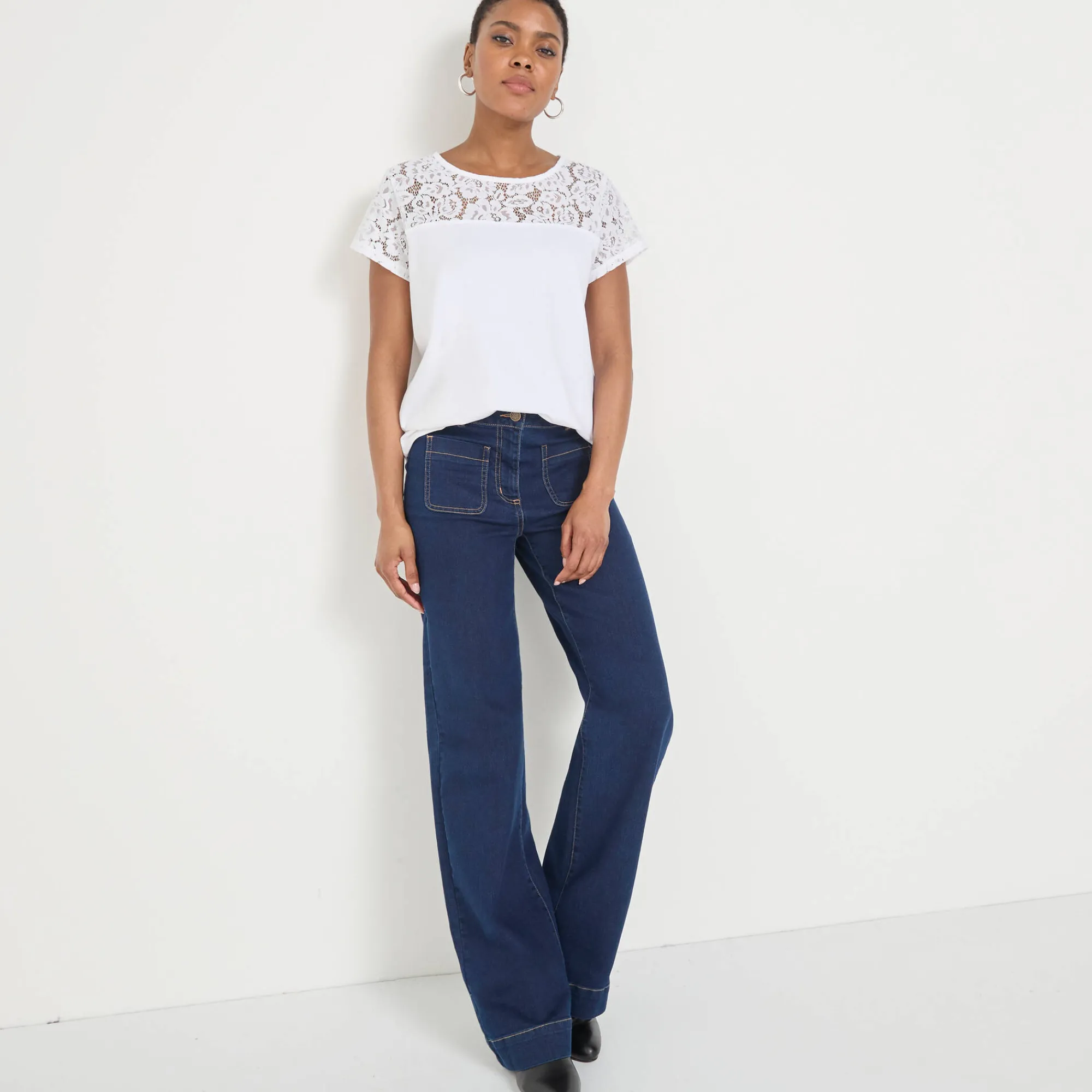 T-Shirt En Topje<Blancheporte T-shirt met korte mouwen in kant wit