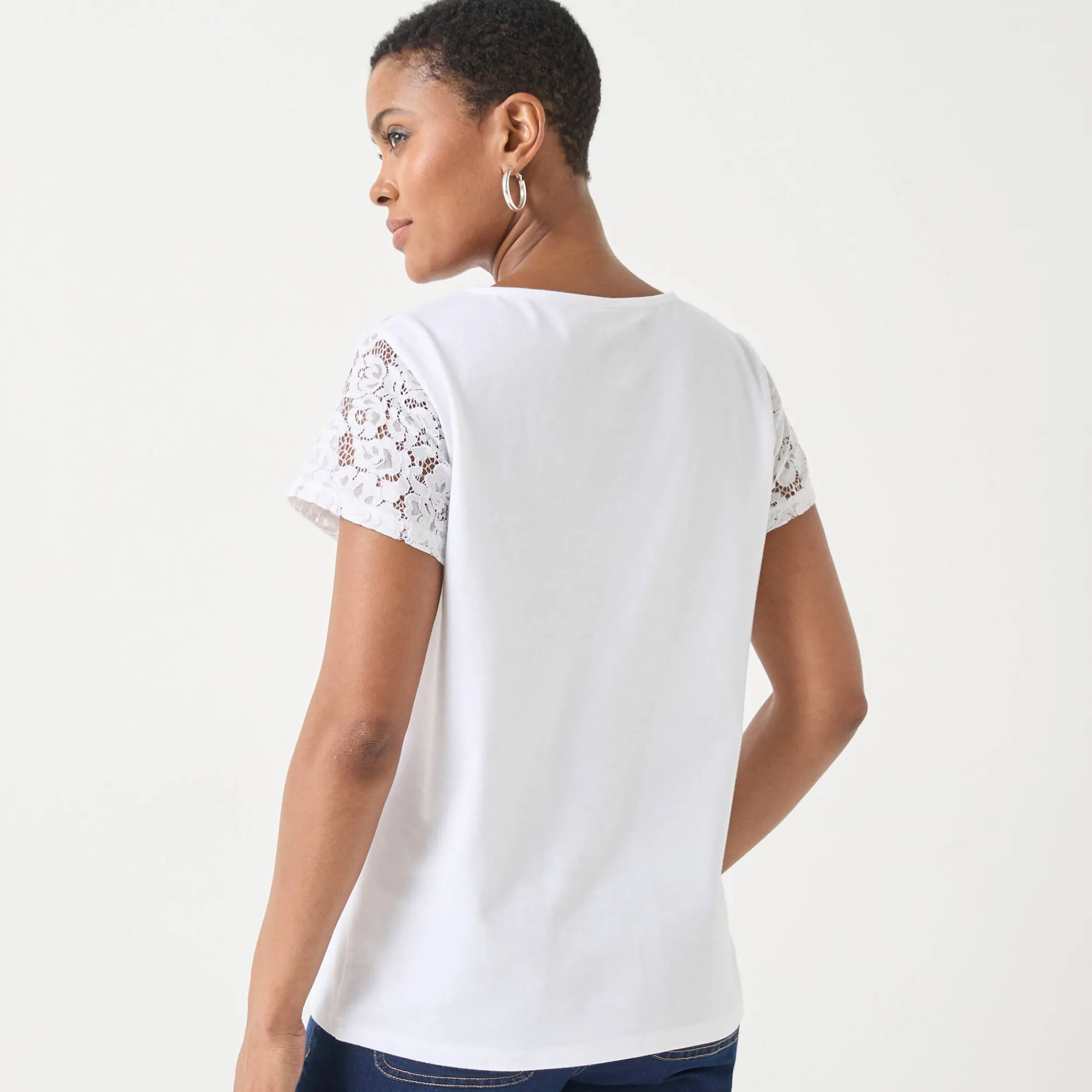 T-Shirt En Topje<Blancheporte T-shirt met korte mouwen in kant wit