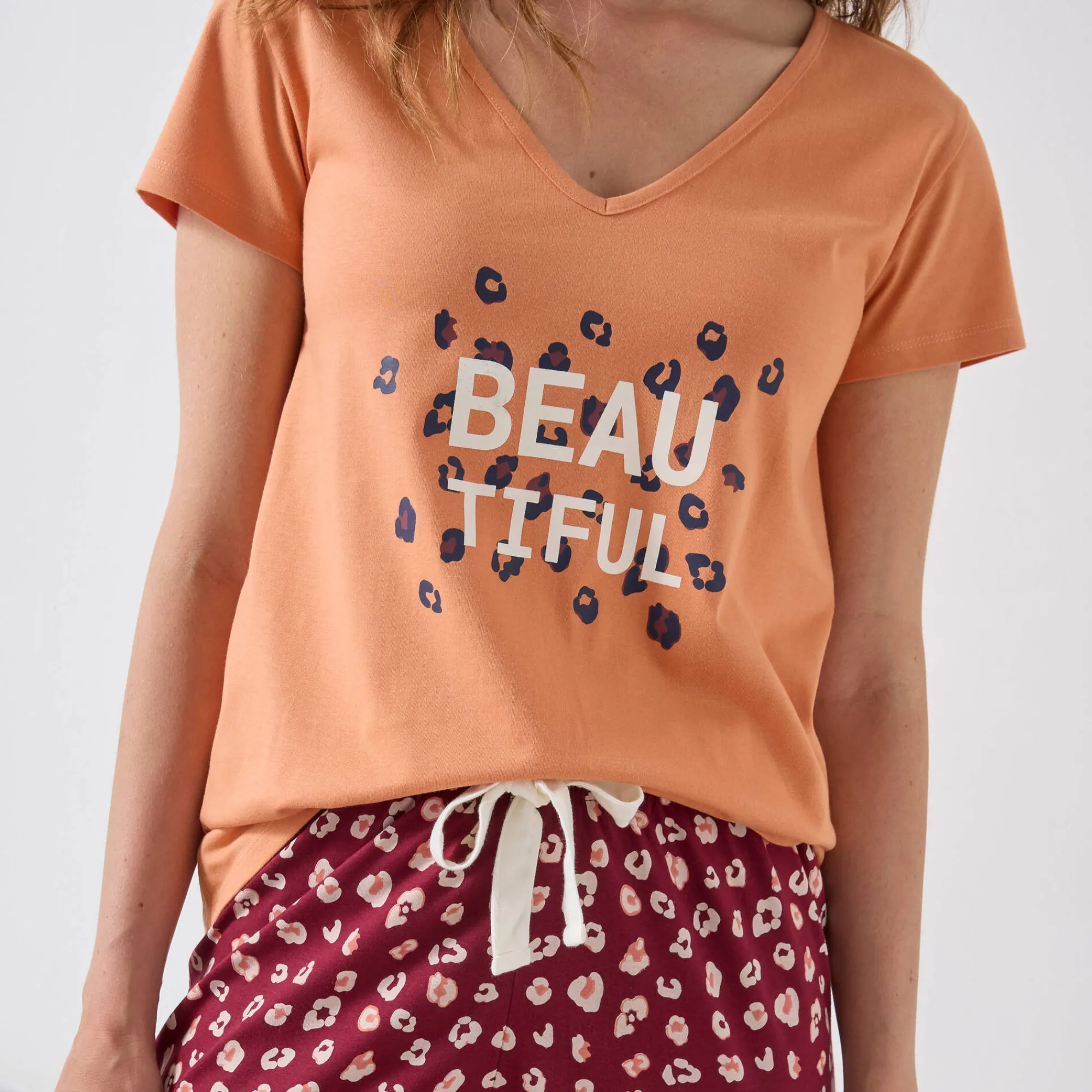Pyjama<Blancheporte T-shirt met korte mouwen in effen katoen geplaatste "Beautiful" print koper