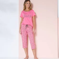 Pyjama<Blancheporte T-shirt met korte mouwen in effen katoen met geplaatste "Bohème" print Indisch roze
