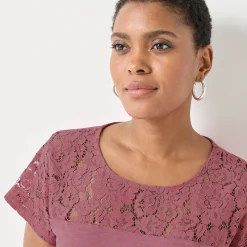 T-Shirt En Topje<Blancheporte T-shirt met korte mouwen in kant chiné rozenhout