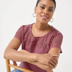T-Shirt En Topje<Blancheporte T-shirt met korte mouwen in kant chiné rozenhout