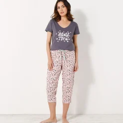 Pyjama<Blancheporte T-shirt met korte mouwen in effen katoen geplaatste "Beautiful" print antracietgrijs