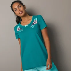 Pyjama<Blancheporte T-shirt met landelijke print aan de hals - korte mouwen smaragd