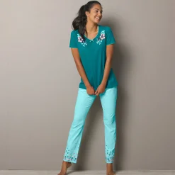 Pyjama<Blancheporte T-shirt met landelijke print aan de hals - korte mouwen smaragd