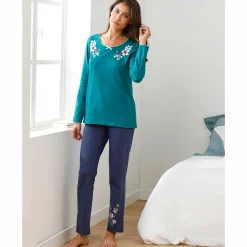 Pyjama<Blancheporte T-shirt met landelijke print aan de hals - lange mouwen smaragd
