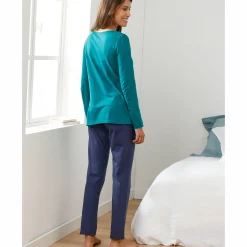 Pyjama<Blancheporte T-shirt met landelijke print aan de hals - lange mouwen smaragd