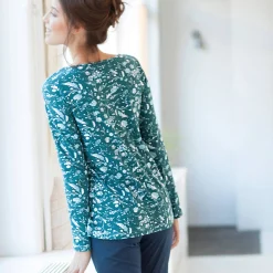 Pyjama<Blancheporte T-shirt met lange mouwen - groen met bloemenprint smaragd