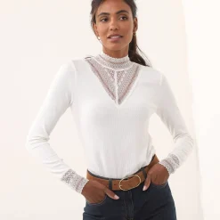 Feestoutfits Dames|T-Shirt En Topje<Blancheporte T-shirt met lange mouwen en kant ecru