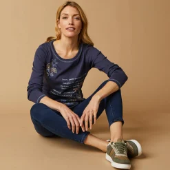 T-Shirt En Topje<Blancheporte T-shirt met lange mouwen en bloemenprint marine