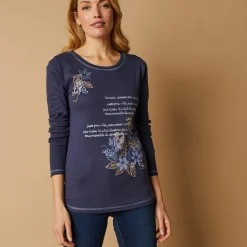 T-Shirt En Topje<Blancheporte T-shirt met lange mouwen en bloemenprint marine