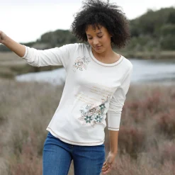T-Shirt En Topje<Blancheporte T-shirt met lange mouwen en bloemenprint ecru / hazelnootbruin