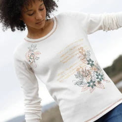 T-Shirt En Topje<Blancheporte T-shirt met lange mouwen en bloemenprint ecru / hazelnootbruin