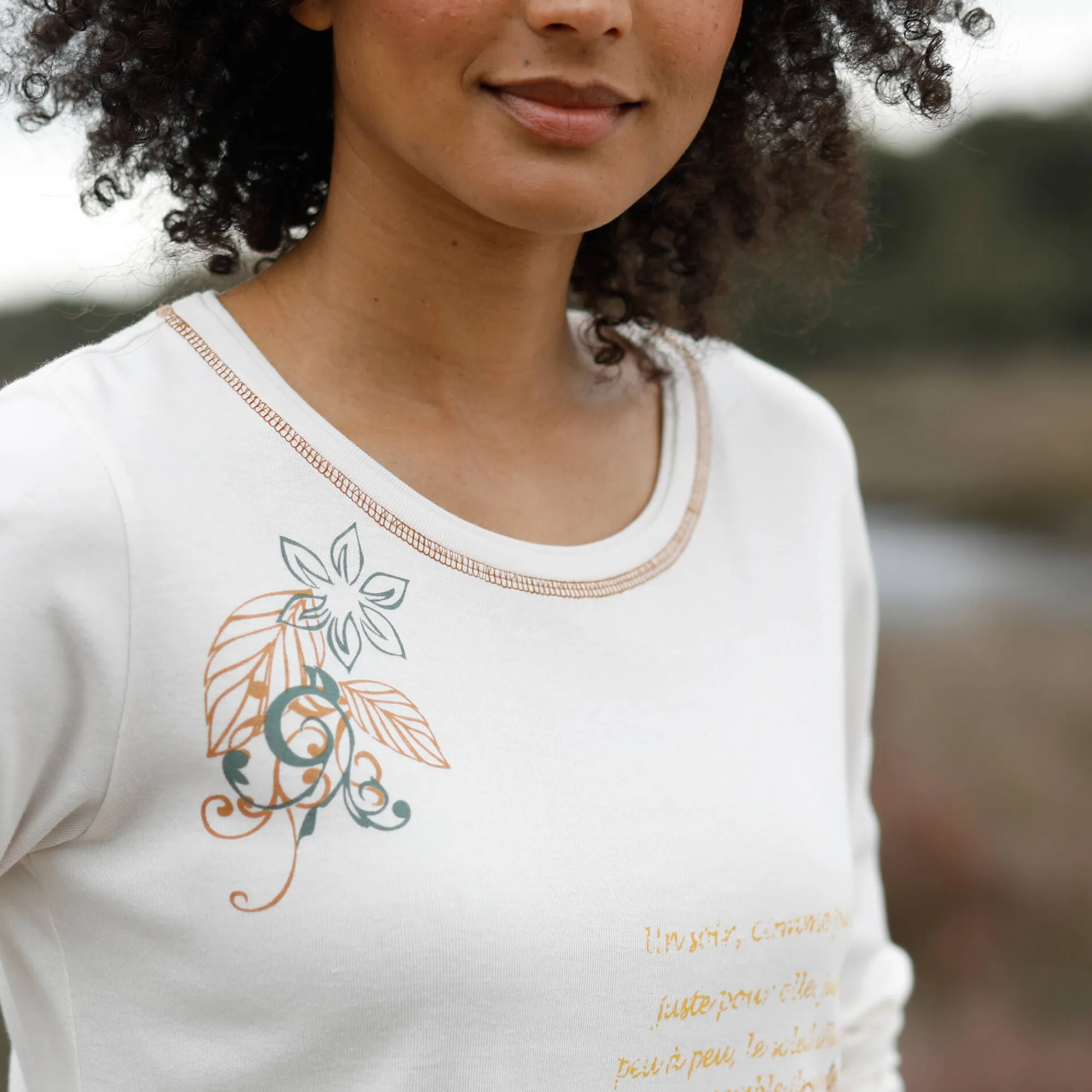 T-Shirt En Topje<Blancheporte T-shirt met lange mouwen en bloemenprint ecru / hazelnootbruin