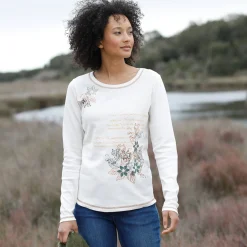 T-Shirt En Topje<Blancheporte T-shirt met lange mouwen en bloemenprint ecru / hazelnootbruin