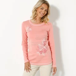 T-Shirt En Topje<Blancheporte T-shirt met lange mouwen en bloemenprint grijzig koraal