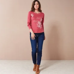 T-Shirt En Topje<Blancheporte T-shirt met lange mouwen en bloemenprint kersenrood