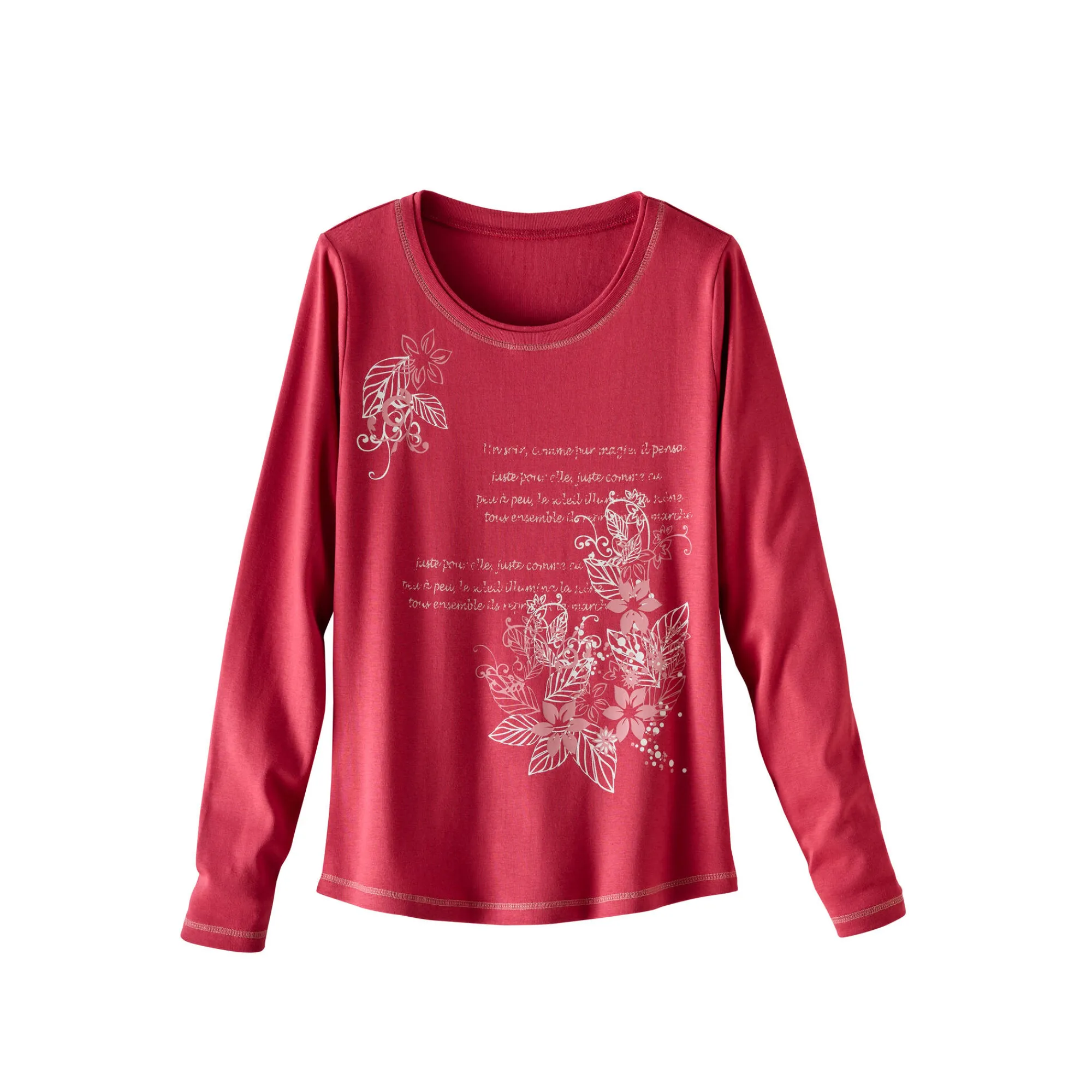 T-Shirt En Topje<Blancheporte T-shirt met lange mouwen en bloemenprint kersenrood