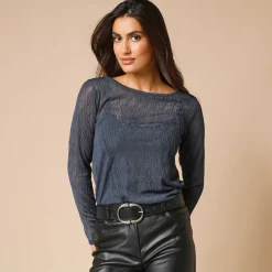 T-Shirt En Topje<Blancheporte T-shirt met lange mouwen, fantasie nettricot antracietgrijs