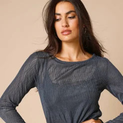 T-Shirt En Topje<Blancheporte T-shirt met lange mouwen, fantasie nettricot antracietgrijs