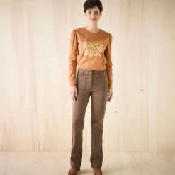 T-Shirt En Topje<Blancheporte T-shirt met lange mouwen, glanzende print karamel