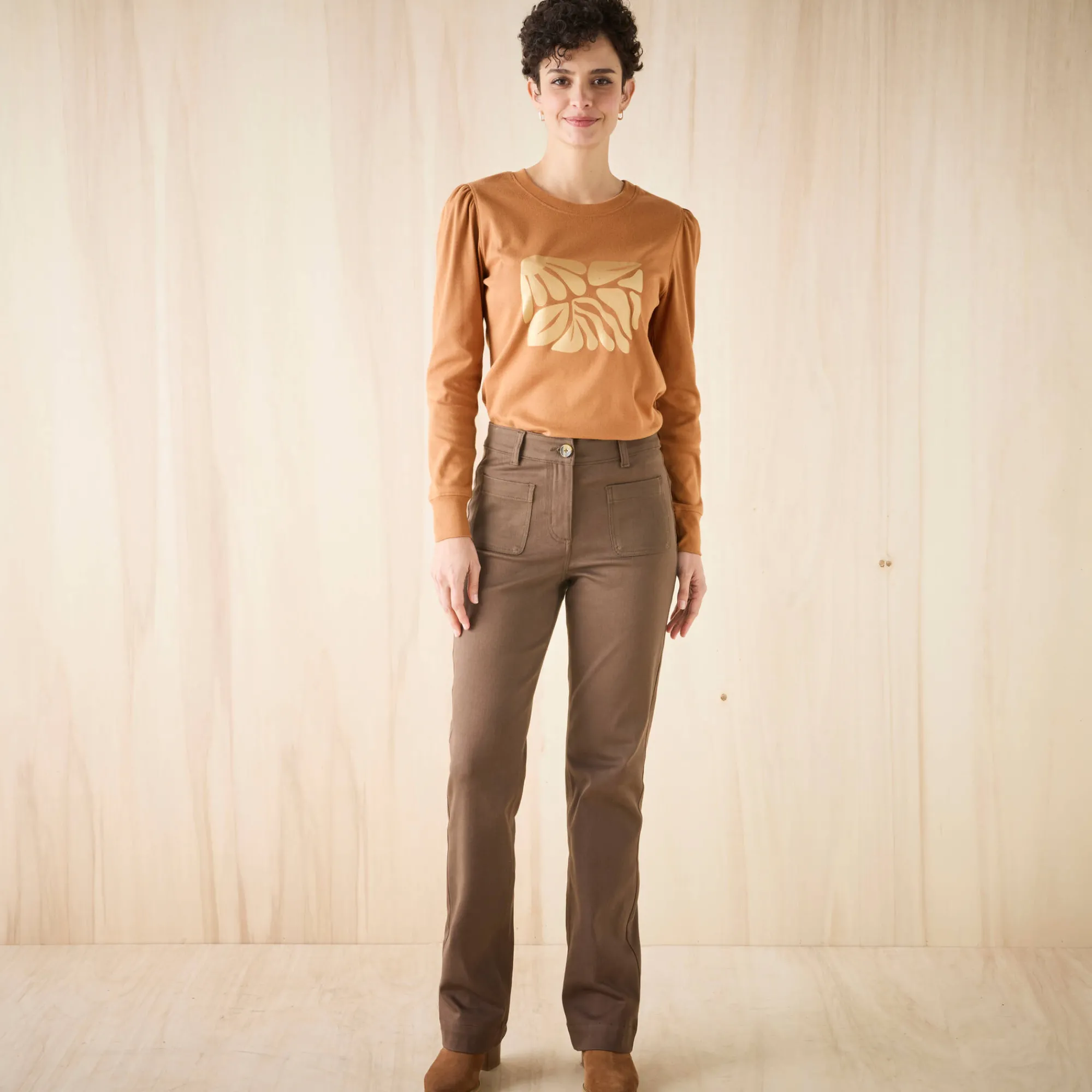 T-Shirt En Topje<Blancheporte T-shirt met lange mouwen, glanzende print karamel