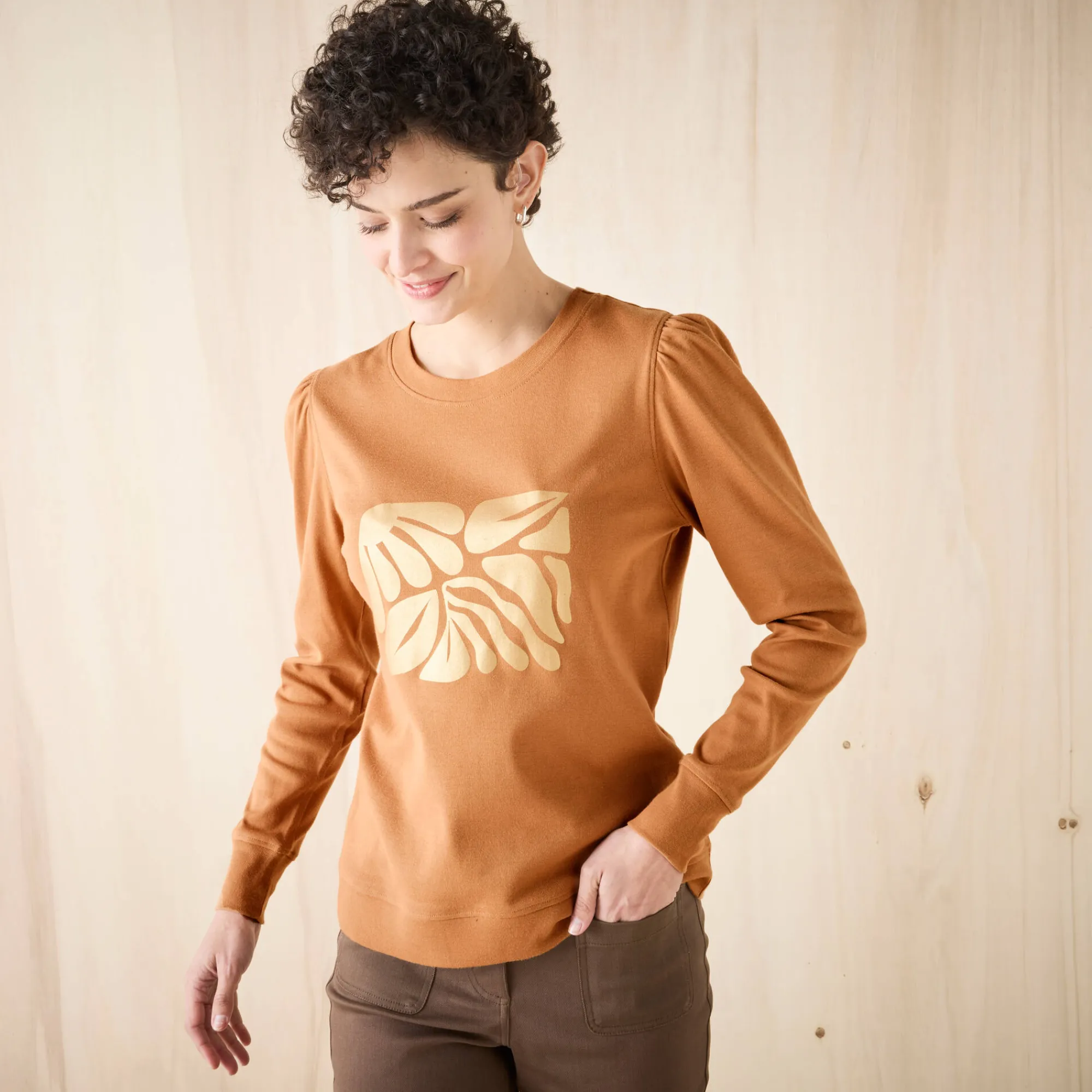 T-Shirt En Topje<Blancheporte T-shirt met lange mouwen, glanzende print karamel