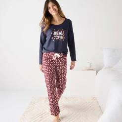 Pyjama<Blancheporte T-shirt met lange mouwen in effen katoen geplaatste "Beautiful" print marineblauw