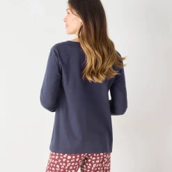 Pyjama<Blancheporte T-shirt met lange mouwen in effen katoen geplaatste "Beautiful" print marineblauw