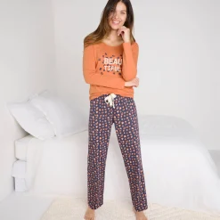 Pyjama<Blancheporte T-shirt met lange mouwen in effen katoen geplaatste "Beautiful" print koper