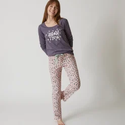 Pyjama<Blancheporte T-shirt met lange mouwen in effen katoen geplaatste "Beautiful" print antracietgrijs