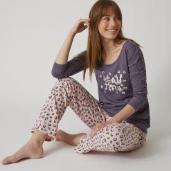 Pyjama<Blancheporte T-shirt met lange mouwen in effen katoen geplaatste "Beautiful" print antracietgrijs